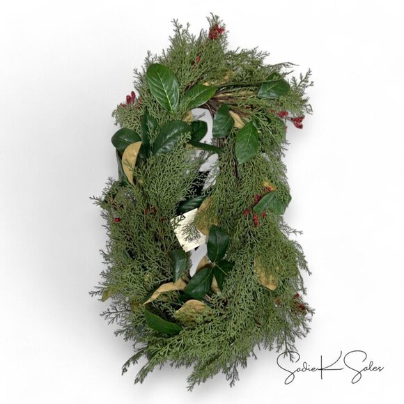 12' Cedar & Magnolia Leaf Winterberries Christmas Garland Hearth & Hand Magnolia - Picture 5 of 6